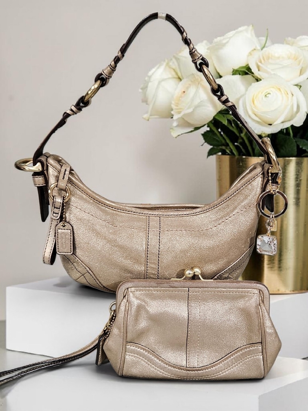 Coach SOHO 2004 Limited Edition Metallic Gold Suede Bag with Matching Kisslock